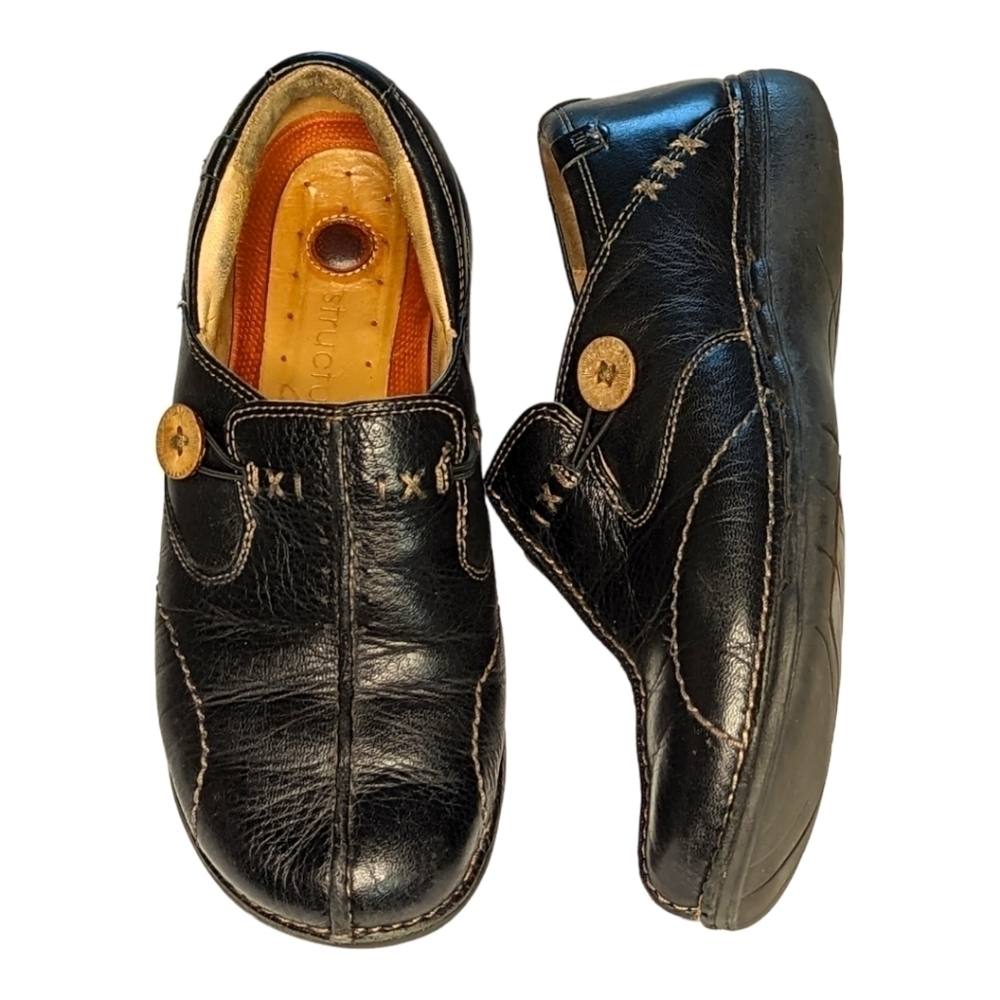 Clarks Structured Soft Black Leather Side Button Women's Shoes Size 6M - Picture 4 of 13